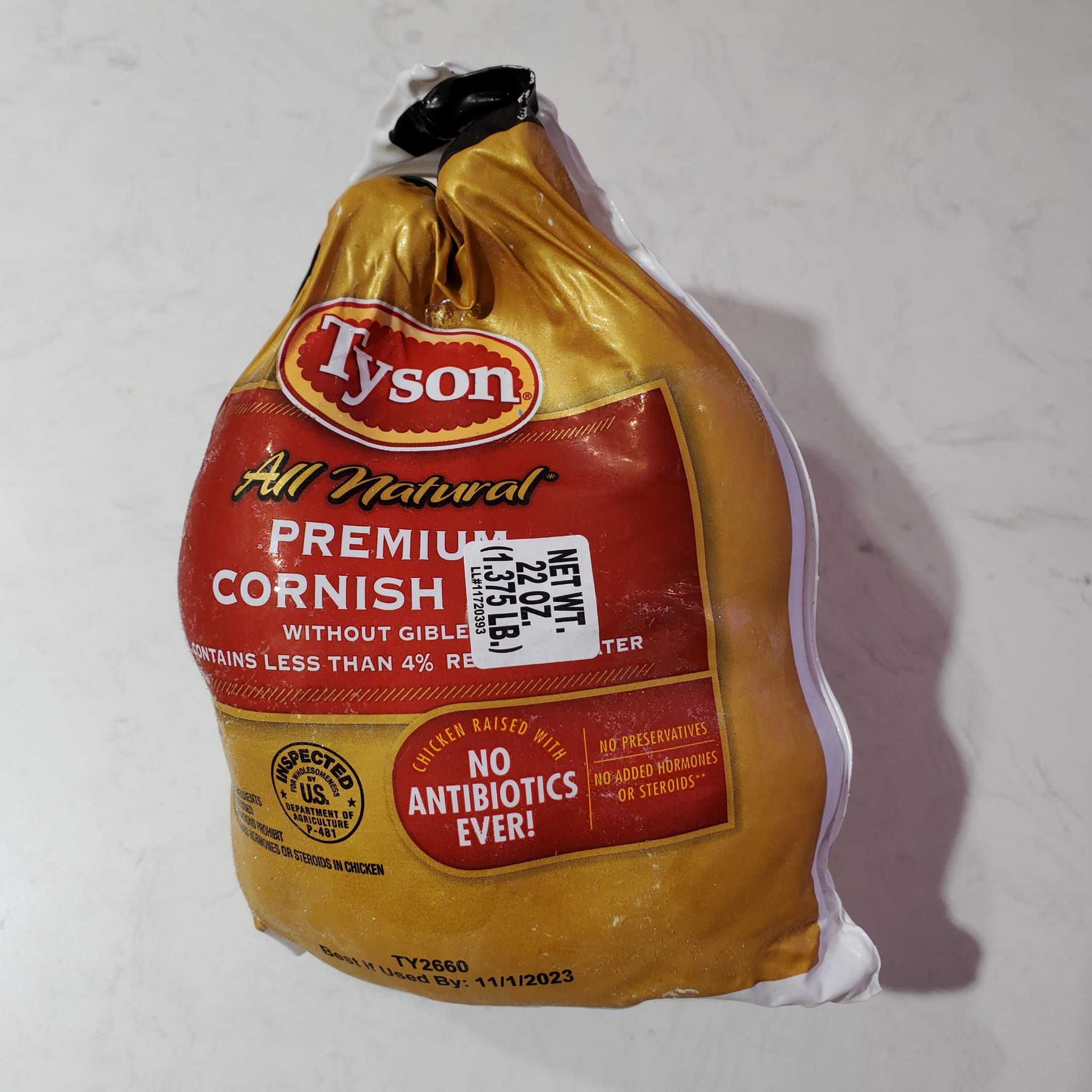 美國Tyson 天然無激素￼穀飼特級春雞 （每隻約重22oz)